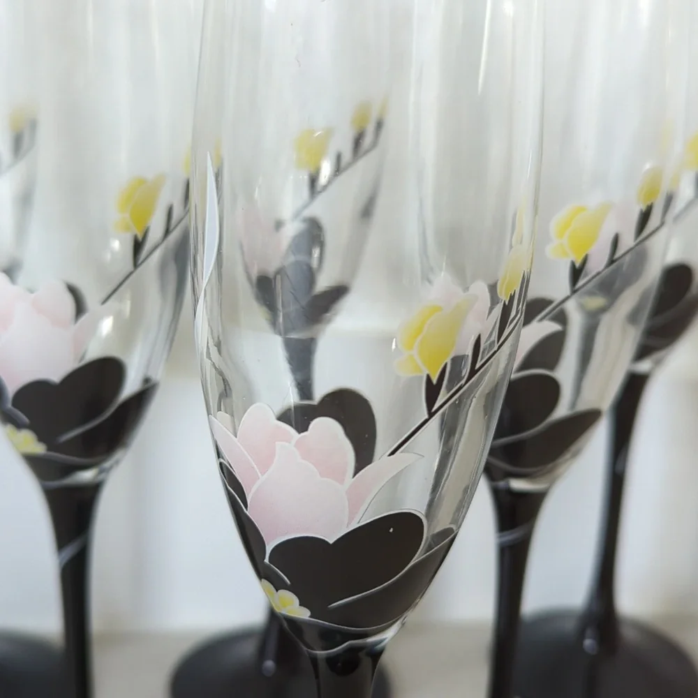80s Vintage Made in France Luminarc Domino Anaïs Lot 6 champagne flutes